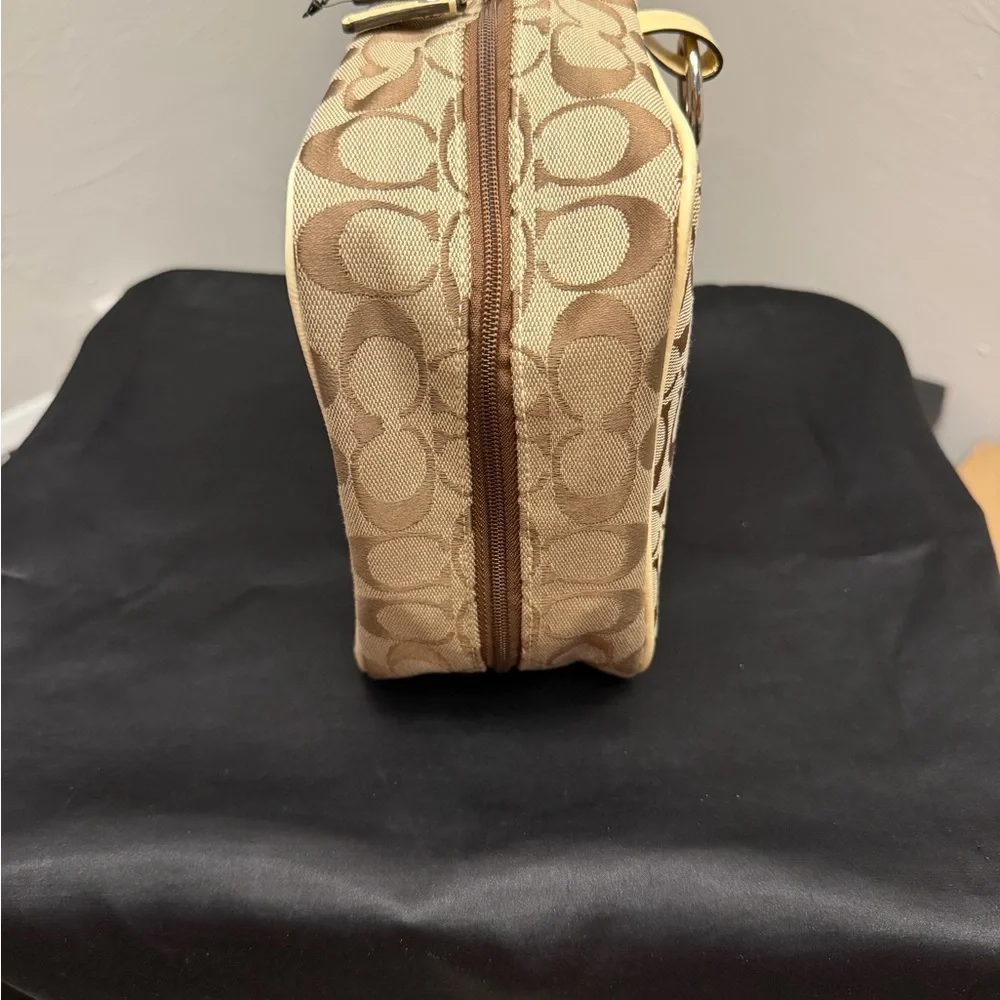 Coach Tan and Brown Signature Cosmetic Case